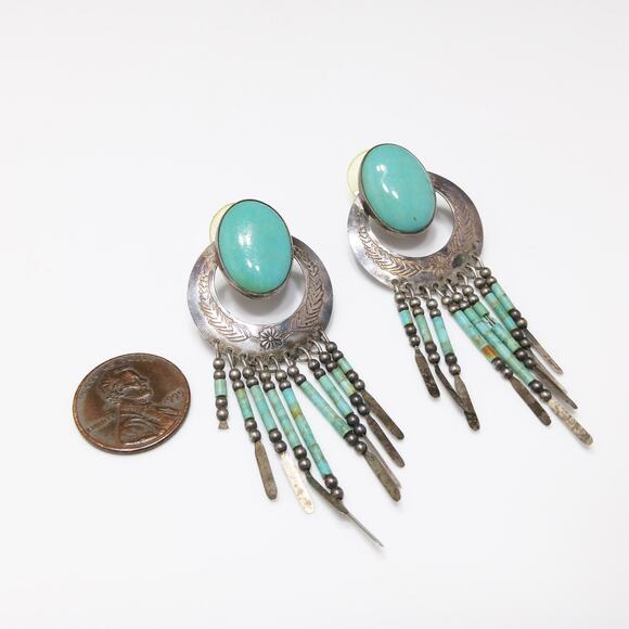 Vintage Q.T. Sterling Silver Earrings, Dangling Beads, 1980s Vintage Jewelry - Picture 7 of 10